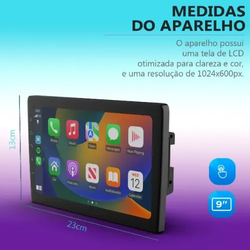 Multimídia 9 Carplay Android Auto Espelhamento Usb Bt Wk90f Preto