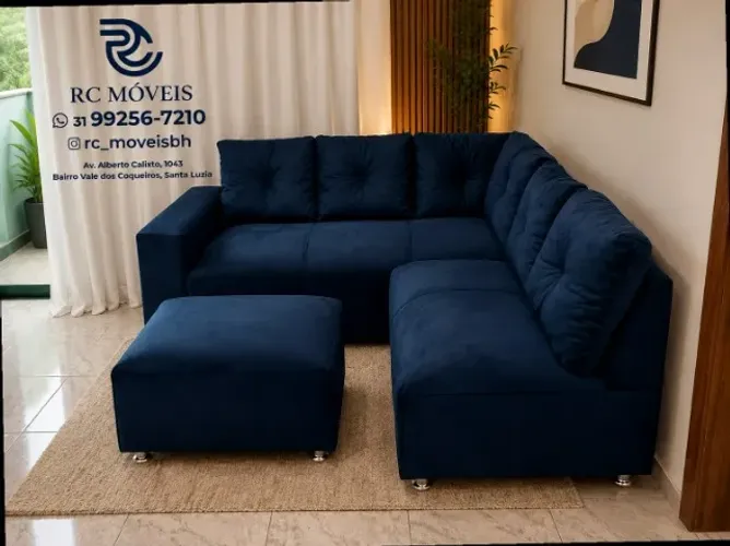 Sofá de Canto com Puff Suede de qualidade D33 Confortável Direto da Fábrica