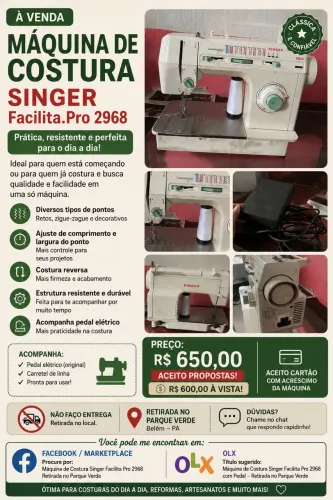 Máquina de Costura Singer Facilita Pro 2968 com Pedal