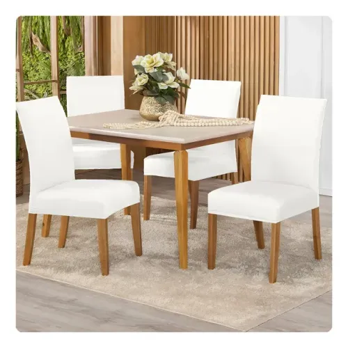 Mesa de Jantar Tok Com 4 Cadeiras na cor Branca Tampo De 0,80 cm Branco