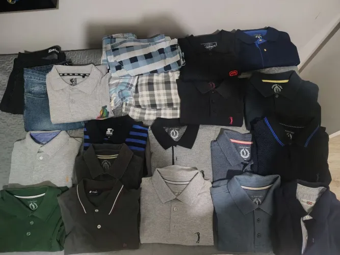 Camisas pólo GG, bermudas, calças, brechó