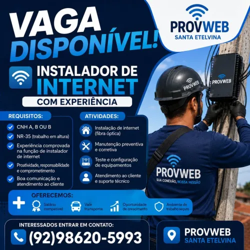 Vaga Disponível Para instalador de internet 