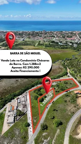 Vendo Lote no Condomínio Chácaras da Barra, localizado na Barra de São Miguel.