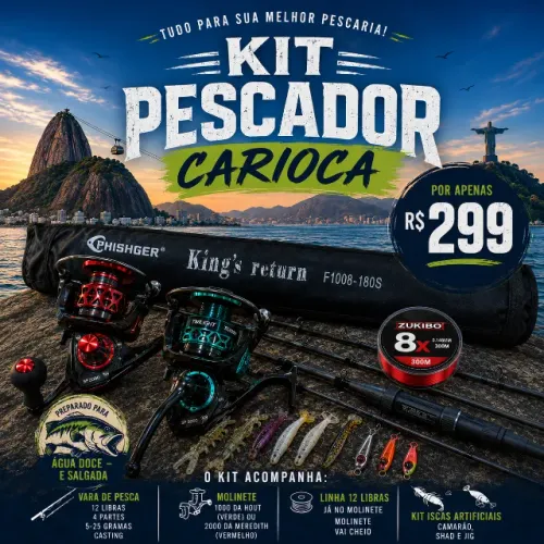 Kit Pescaria (Vara, Molinete, Iscas e Linha)