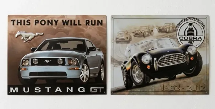 2 Placas de Metal Decorativas Importadas - Ford Mustang e Shelby Cobra