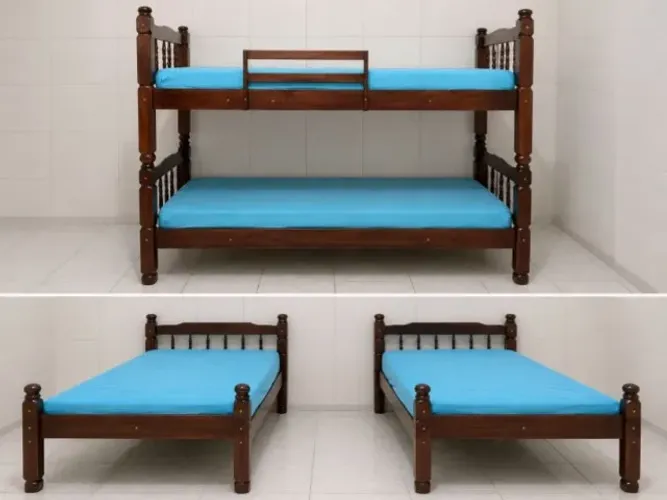 Beliche, pode ser desmontada e usar como cama de solteiro.