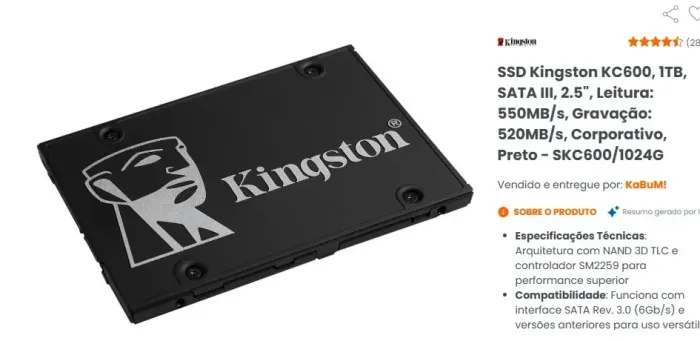 HD SSD KINGSTON UM TERA KC600 PARA SERVIDOR