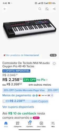 Controlador mídi M-audio oxygen pro 49