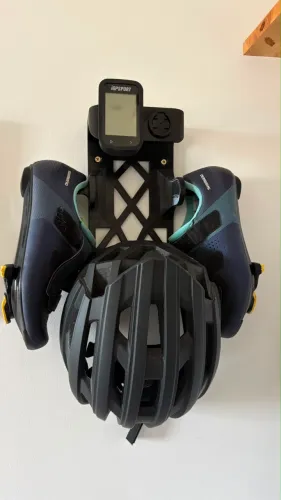 Suporte organizador de parede bike para capacete óculos sapatilha e Garmin