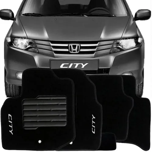 Jogo Tapete Carpete Preto Honda City 2009 à 2014 - 05 ou 03 Peças