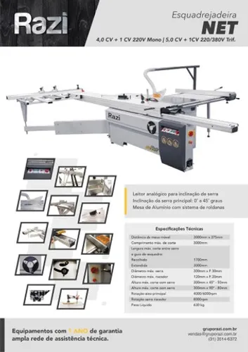 Esquadrejadeira de Precisão Razi modelo FOX 4 cv e 1 cv - monofásico