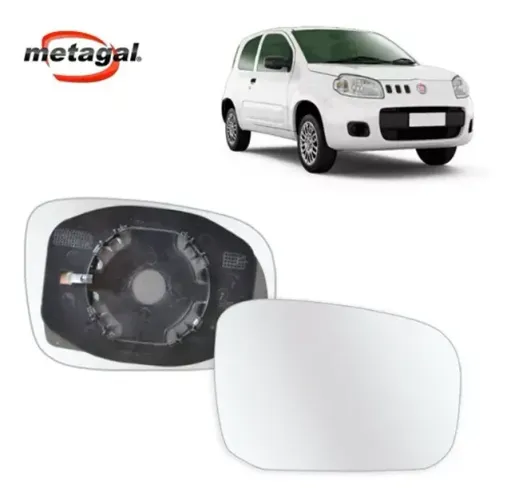 Lente Retrovisor Fiat Uno Novo 2011 à 2022 - LD - Lente com Placa - Metagal