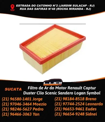 Filtro de Ar do Motor Renault Captur Duster Clio Scenic Sandero Logan Symbol