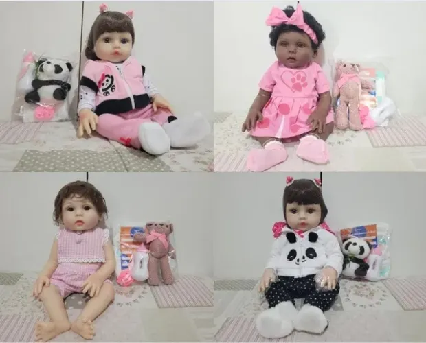 Boneca Bebê Realista 48cm de silicone com 7 acessórios