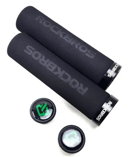 Manopla Bicicleta Rockbros Lock Grip Espuma Macia Preta Com trava de Alumínio 16522