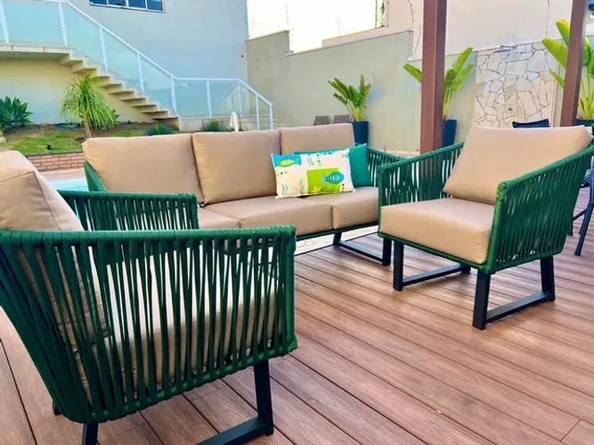 Jogo de sofa em alumínio e tricô nautico