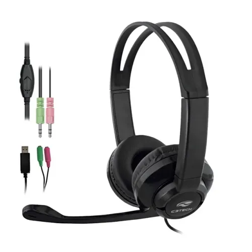 Headset Office C3Tech PH-120BK (Conexão 2xP2)(Adaptador 2xP2XUSB) - WZetta