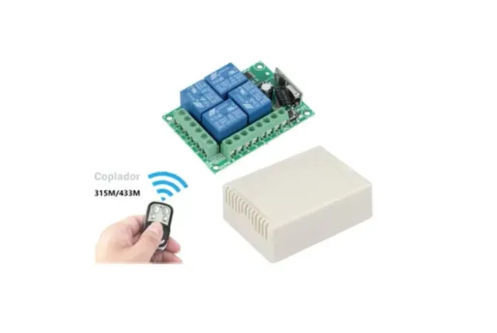Placa Módulo Receptor 4 Canais DC 12V, Controle Remoto RF 4 Botões 433 Mhz  