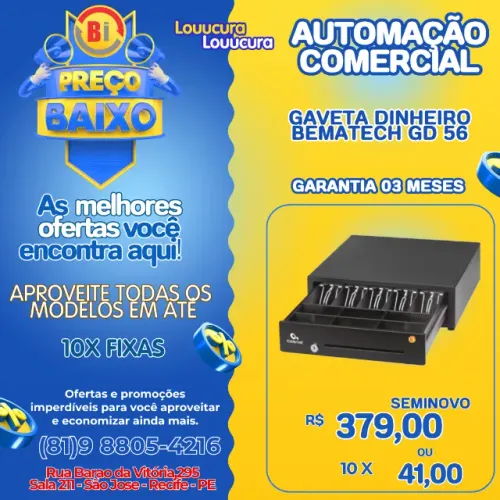 Gaveta Dinheiro Registradora  Moeda Aço Chave  Bematech Automatica com Chave  Em ate 10x