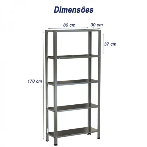 Prateleira Estante Inox 80cm x 30cm x 170cm Nova Desmontável