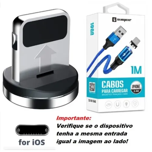 Cabo Magnético iPhone Lighting Ponta Imã 1m Dados  