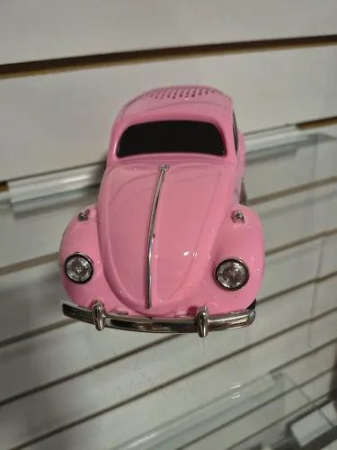 Caixa de Som Fusca Retrô Rosa, rádio FM cartão de memória, Pen drive 