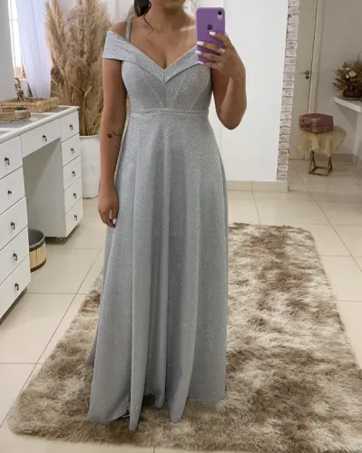 Vestido de festa Cinza brilhante