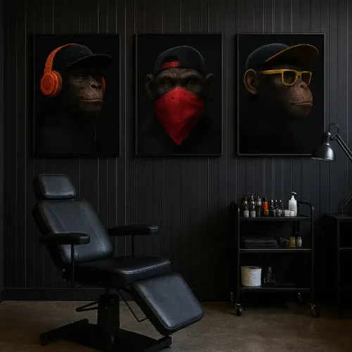 Trio de Quadros Cego, Surdo e Mudo Macacos NOVO