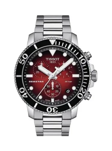 Relógio Tissot Seastar 1000 Quartz Chronograph T120.417.11.421.00 45.5 mm vermelho