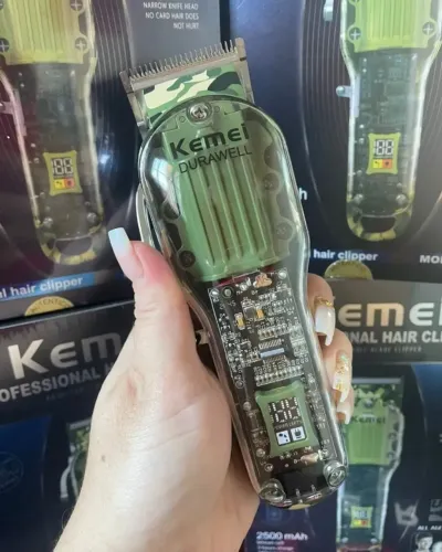 Máquina Profissional Kemei KM-1926 Transparente Camuflada - Display Digital