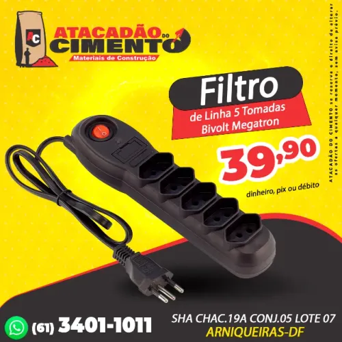 Filtro de Linha 5 Tomadas Bivolt Megatron