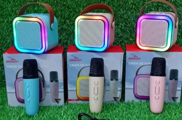 Caixinha De Som Bluetooth Com Microfone Karaokê Pega Pendrive Rádio Cartão De Memória