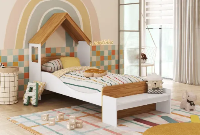 Cama em MDF Lua com Casinha Mesa+Banquinho (Novo)