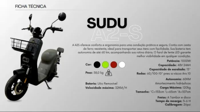 BICICLETA ELETRICA SCOOTER SUDU A2+