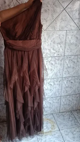 Vestido longo tule marrom- casamento - festa - formatura (usado uma vez)