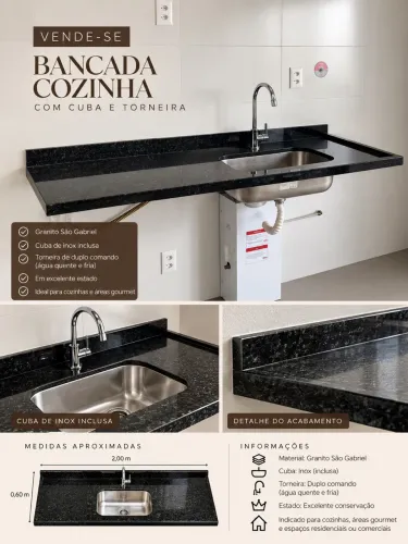 Bancada + Cuba Inox + Torneira Monocomando