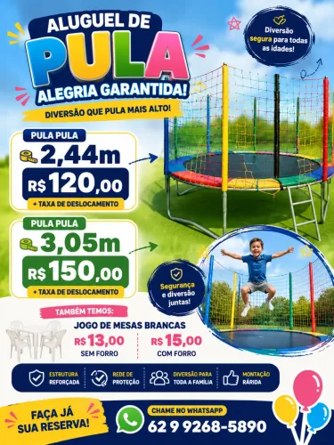 Aluguel de pula pula e jogo de mesa