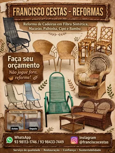 Reformas de cadeiras , fábricaçao de cestas e Luminárias