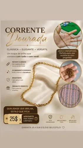 Cordão banhado de ouro estilo corrente