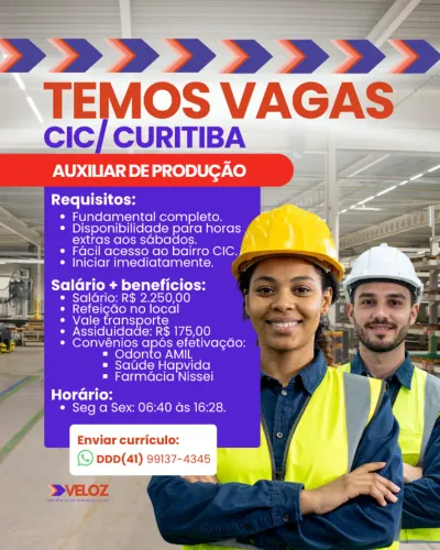 AUXILIAR DE PRODUÇÃO NO CIC 