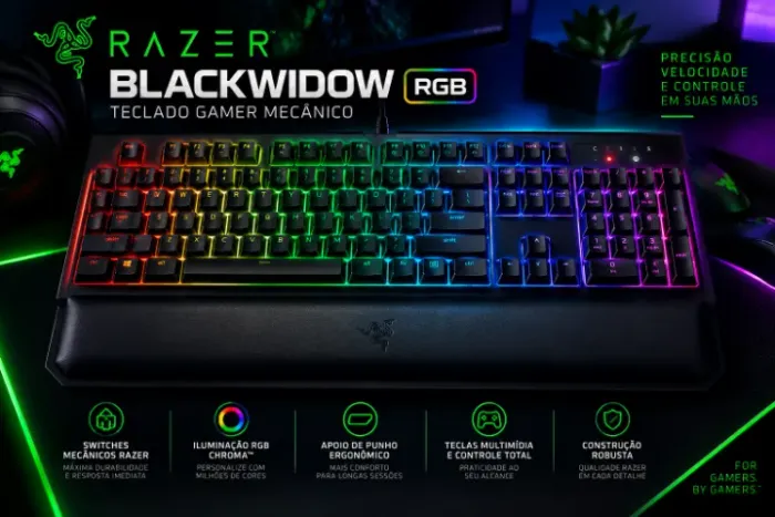 TECLADO GAMER RAZER BLACKWIDOW MECÂNICO RGB