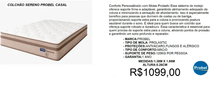 Colchão casal molas ensacadas sereno probel - excelente oportunidade!