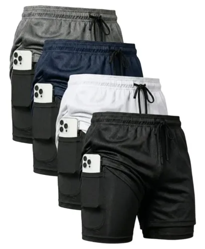 Kit 4 Shorts - 2 Em 1 Duplo Dryfit Compressão Térmica