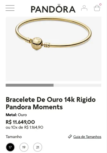 Bracelete rígido moments Pandora ouro  tamanho 17