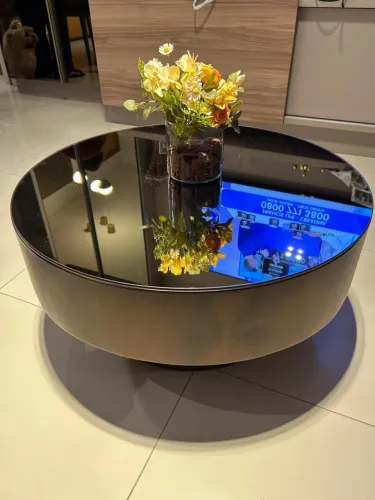 Mesa de centro líder de madeira imbuia e vidro bronze ! 