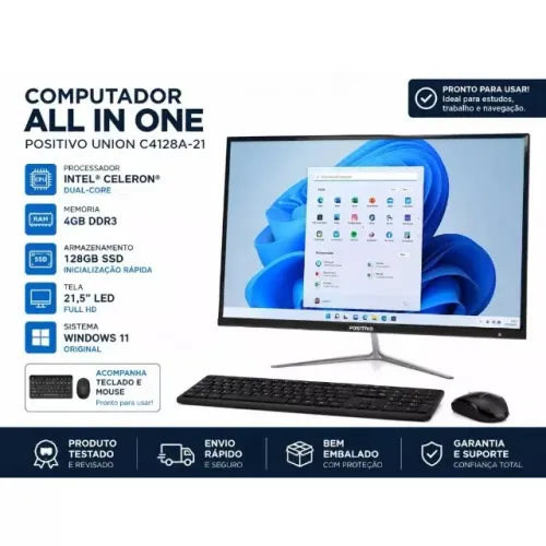 Computador All In One Positivo 21,5? Intel Celeron 4GB SSD 128GB Windows 11