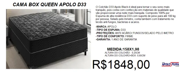 COLCHÃO + BOX- D33 + BLACK - COMPRE HOJE E RECEBA EM ATÉ 72 HORAS