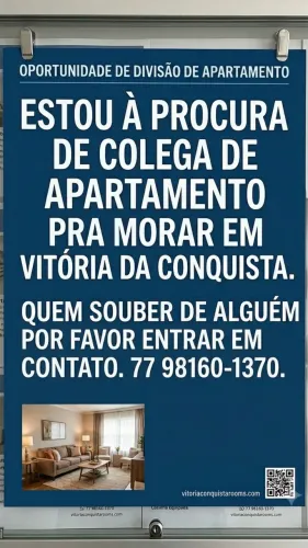 Procuro colega de apartamento para dividir, vaga masculina valor estimado $700 