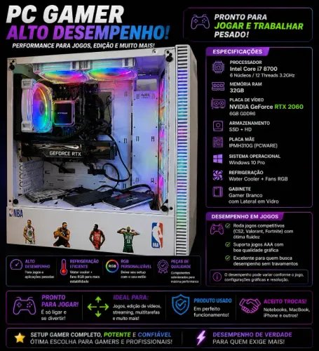 PC Gamer i7 8700 + RTX 2060 | 32GB RAM | SSD | RGB | Setup Forte
