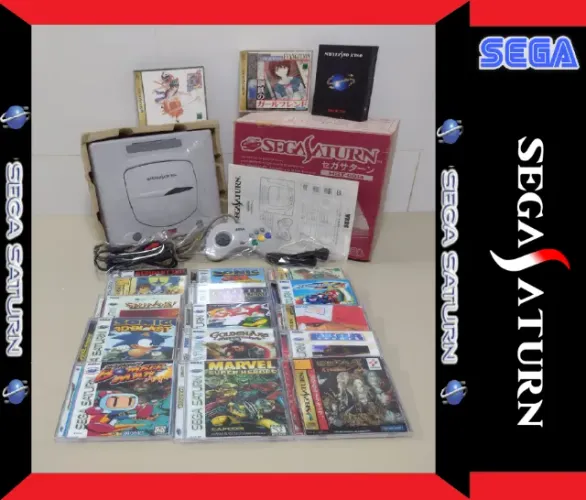 Sega Saturn Branco Na Caixa Com Action Replay + 17 Jogo